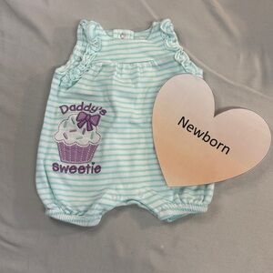Koala Kids Newborn Mint and White Striped Baby Romper